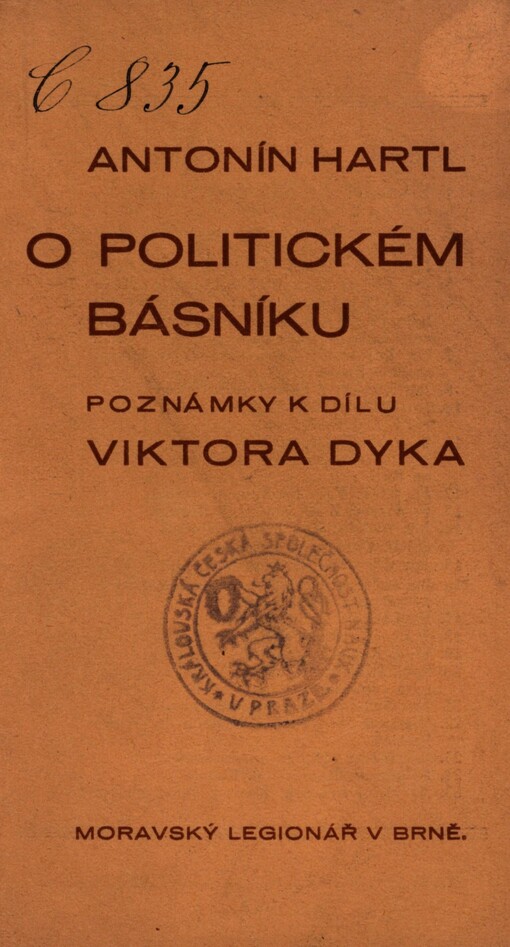 O politickém básníku: poznámky k dílu Viktora Dyka : 1877-1931