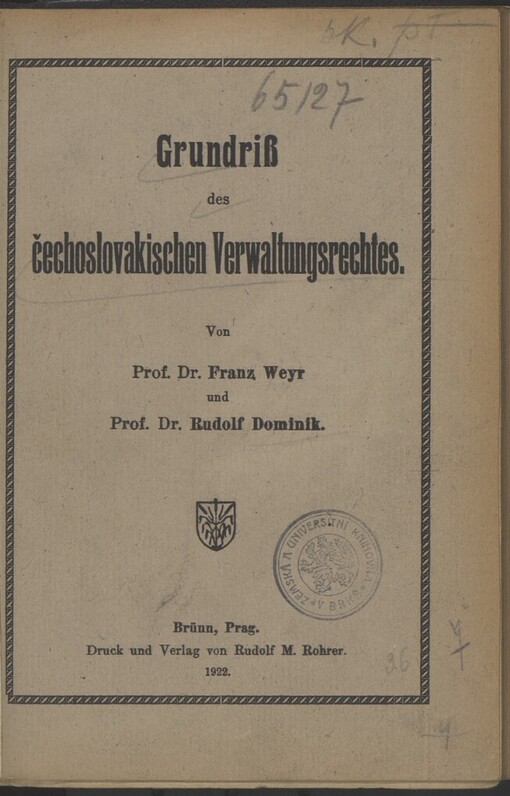 Grundriss des čechoslovakischen Verwaltungsrechtes