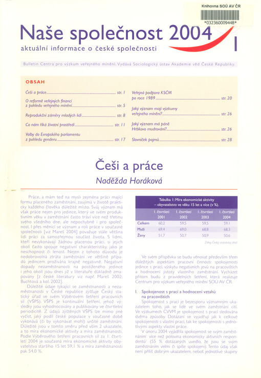 Naše společnost : aktuální informace o české společnosti : bulletin Centra pro výzkum veřejného mínění.