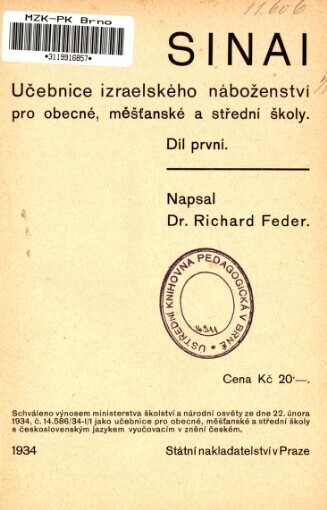 Sinai: Učebnice izraelského náboženství pro obecné, měšťanské a střední školy