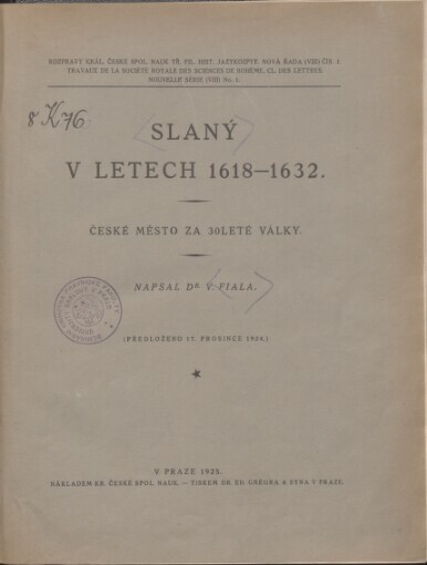 Slaný v letech 1618-1632: české město za 30leté války