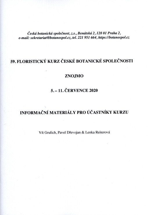 59. floristický kurz České botanické společnosti : Znojmo, 5.-11. července 2020 : informační materiály pro účastníky kurzu