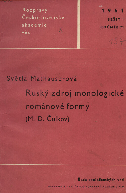 Ruský zdroj monologické románové formy: (M.D. Čulkov)