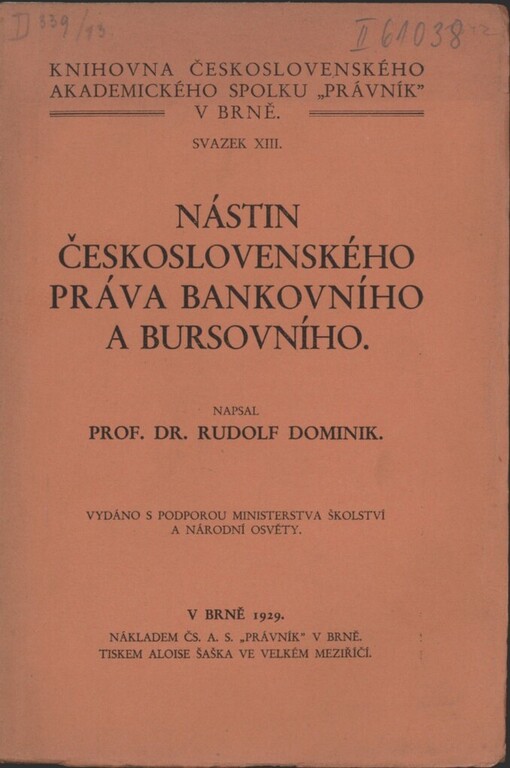 Nástin československého práva bankovního a bursovního