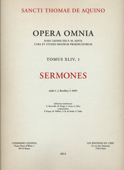 Opera omnia. Tomus XLIV, 1, Sermones