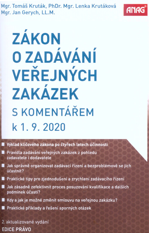 Zákon o zadávání veřejných zakázek s komentářem k 1.9.2020