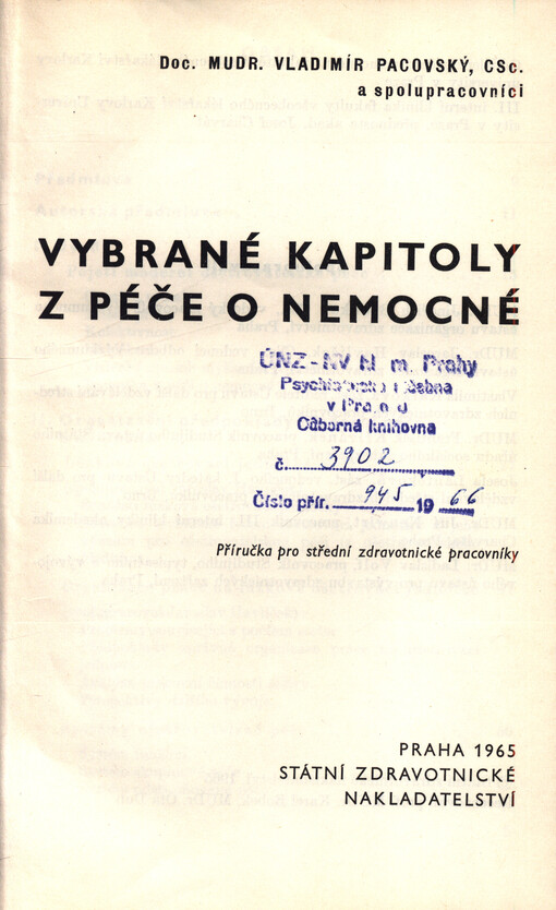 Vybrané kapitoly z péče o nemocné : příručka pro střední zdravotnické pracovníky