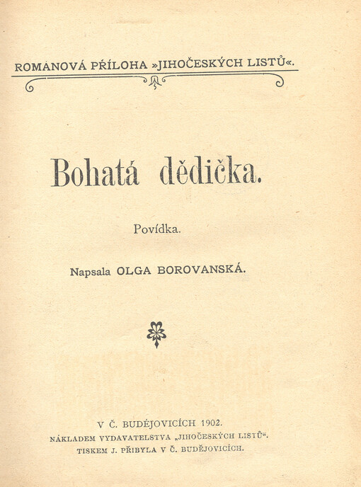 Bohatá dědička : povídka