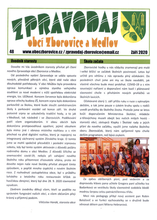 Zpravodaj obcí Zborovice a Medlov