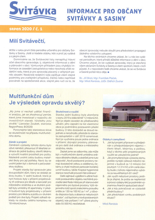 Svitávka : informace pro občany Svitávky a Sasiny