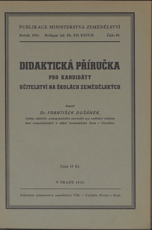 Didaktická příručka pro kandidáty učitelství na školách zemědělských