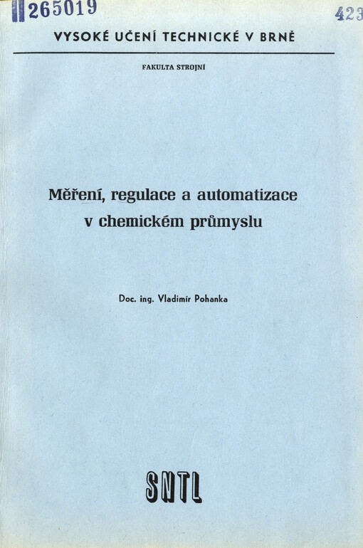 Měření, regulace a automatizace v chemickém průmyslu