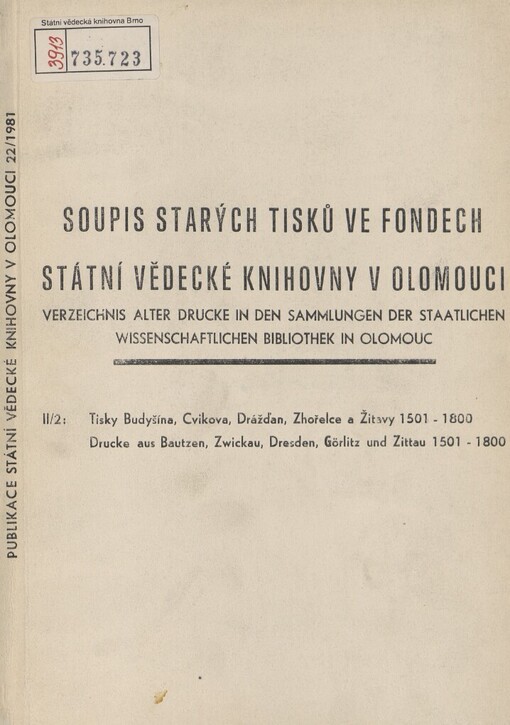 Soupis starých tisků ve fondech Státní vědecké knihovny v Olomouci