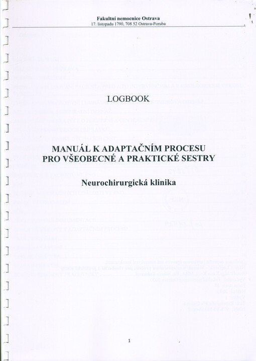 Logbook : manuál k adaptačnímu procesu pro všeobecné a praktické sestry : Neurochirurgická klinika