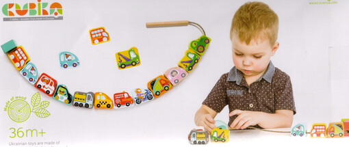 Mašinki siljanki = Wooden lacing toy 