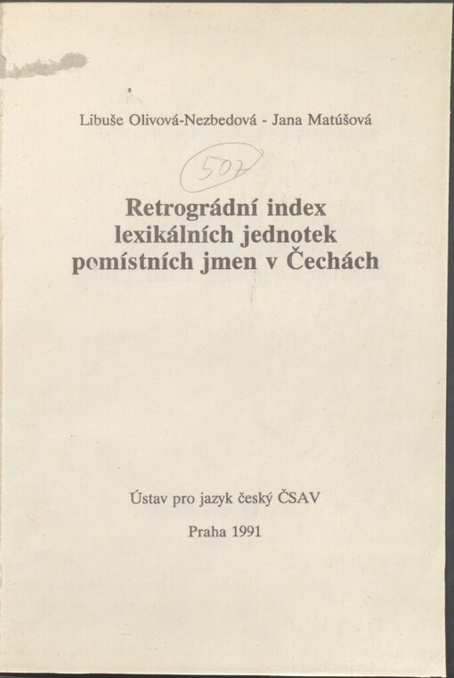 Retrográdní index lexikálních jednotek pomístních jmen v Čechách