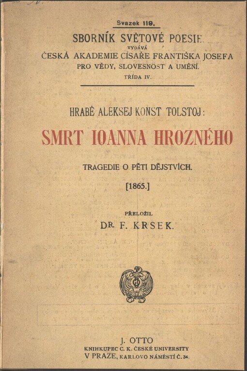 Smrt Ioanna Hrozného: tragedie v pěti dějstvích. [1865.]