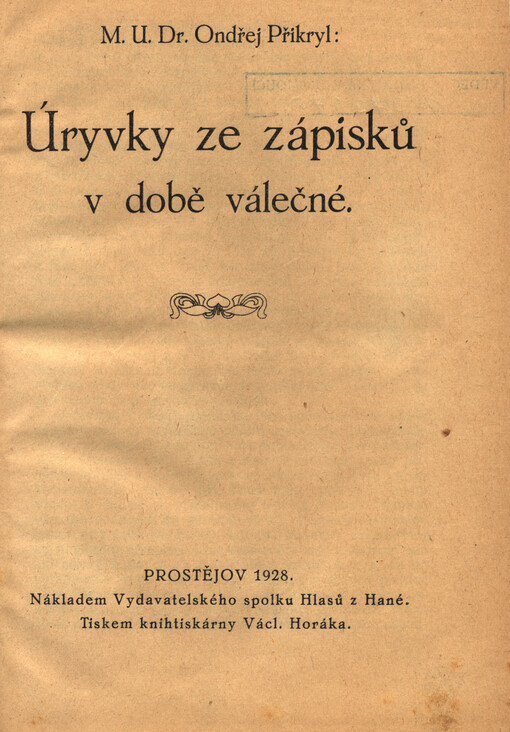 Úryvky ze zápisků v době válečné