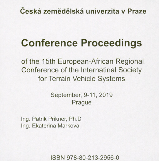 Conference proceedings of the 15th European-African Regional Conference of the International Society for Terrain Vehicle Systems : September, 9-11, 2019, Prague