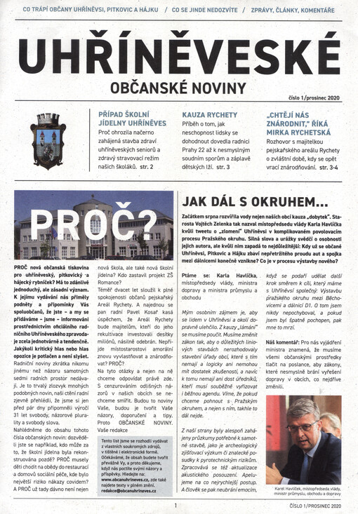 Uhříněveské občanské noviny : co trápí občany Uhříněvsi, Pitkovic a Hájku : co se jinde nedozvíte : zprávy, články, komentáře