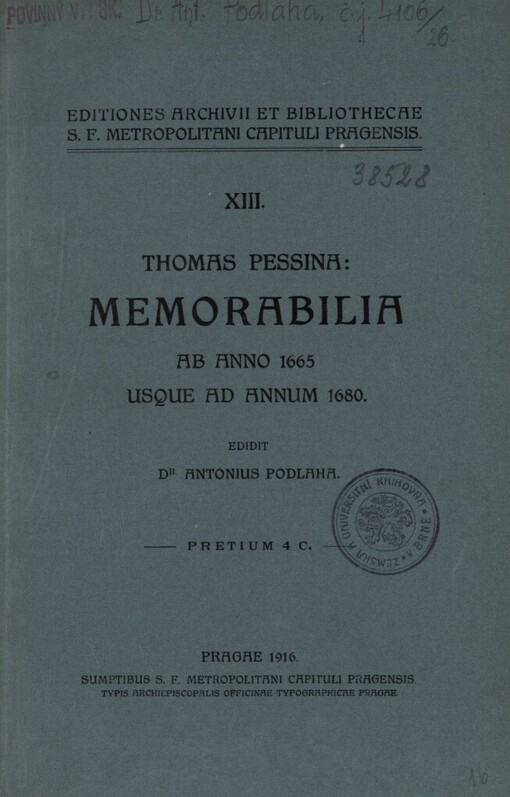 Memorabilia ab anno 1665 usque ad annum 1680