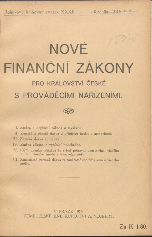 Nové finanční zákony pro království České s prováděcími nařízeními