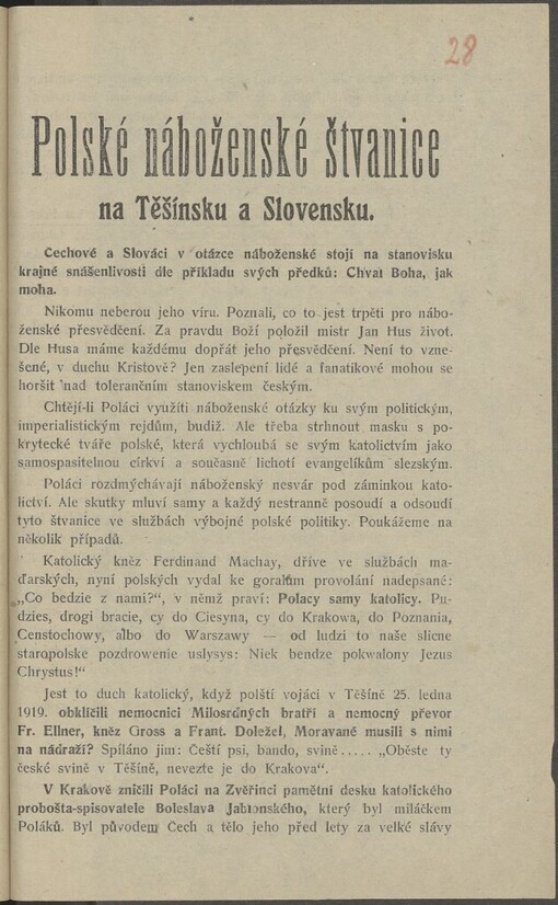 Polské náboženské štvanice na Těšínsku a Slovensku