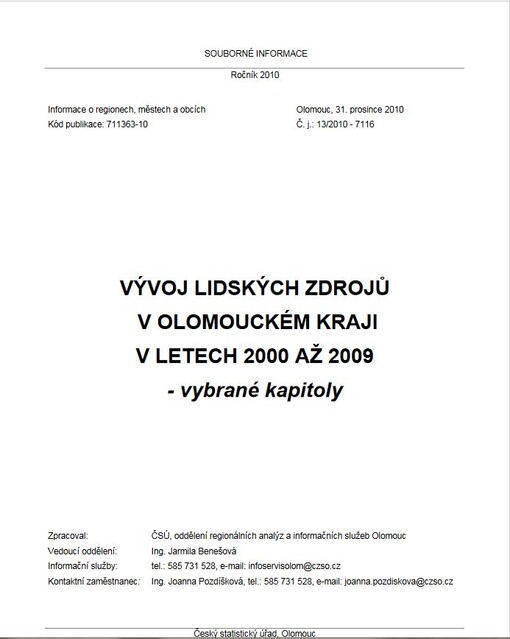 Vývoj lidských zdrojů v Olomouckém kraji v letech 2000 až 2005