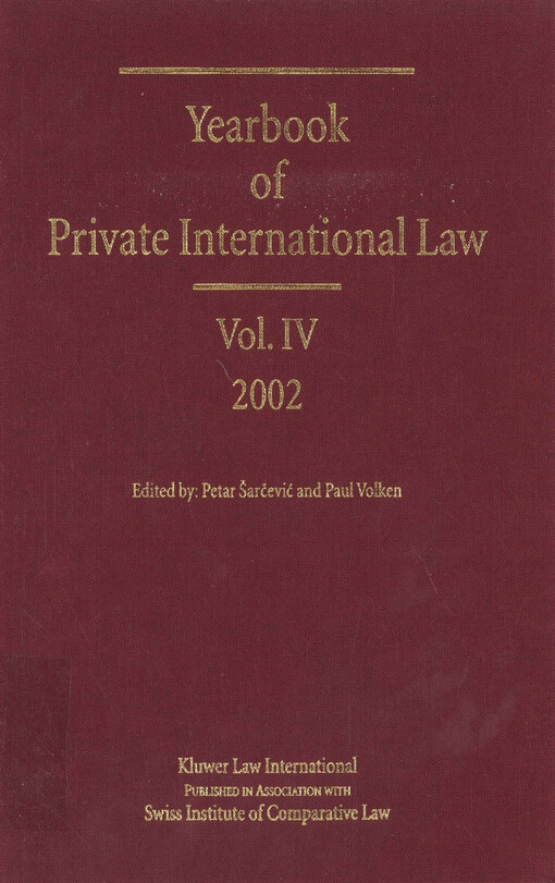 Yearbook of private international law. Volume IV - 2002