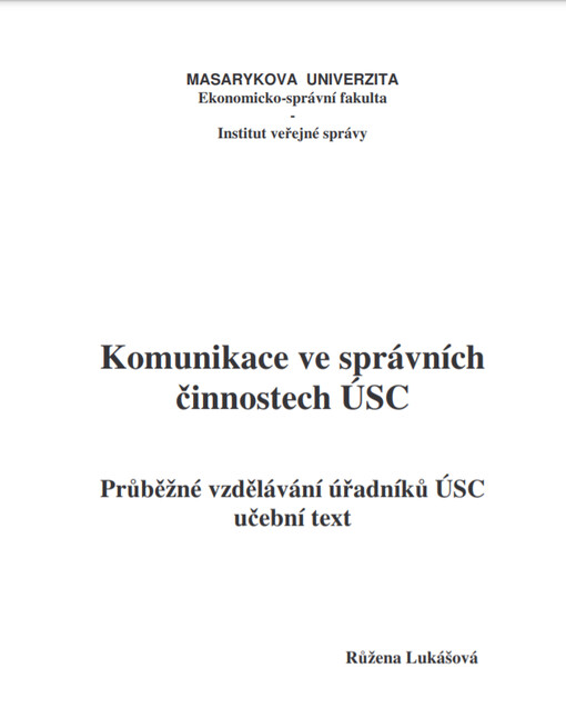 Komunikace ve správních činnostech ÚSC : průběžné vzdělávání úředníků ÚSC