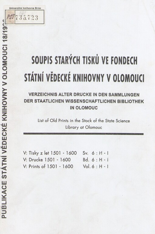 Soupis starých tisků ve fondech Státní vědecké knihovny v Olomouci