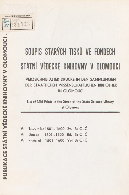 Soupis starých tisků ve fondech Státní vědecké knihovny v Olomouci