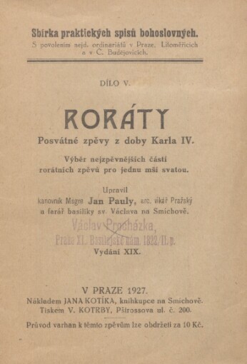 Roráty: posvátné zpěvy z doby Karla IV. : výběr nejzpěvnějších částí rorátních zpěvů pro jednu mši svatou