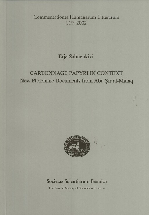 Cartonnage papyri in context : new Ptolemaic documents from Abű Sîr al-Malaq