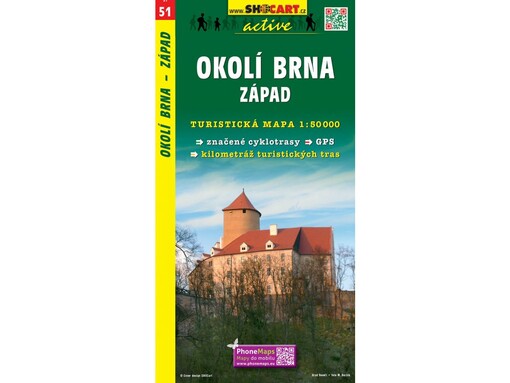 Okolí Brna-západ turistická mapa 1:50 000 : aktualizované vydání, turistické trasy, historické památky, přírodní zajímavosti, ubytování a stravování, podporuje GPS