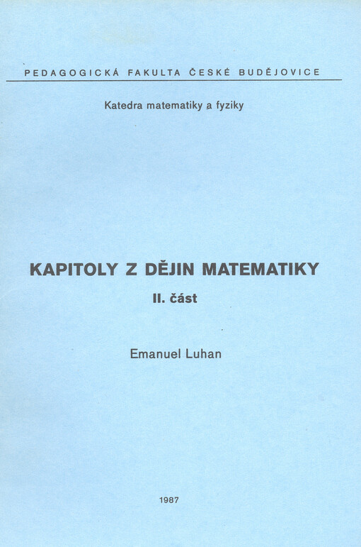 Kapitoly z dějin matematiky. II.část