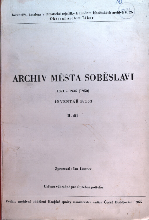 Archiv města Soběslavi: 1371-1945 (1950) : Inventář B/103