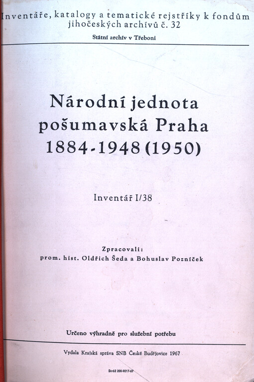 Národní jednota pošumavská Praha 1884-1948(1950) : inventář I/38