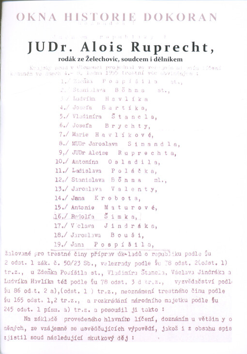 JUDr. Alois Ruprecht, rodák ze Želechovic, soudcem i dělníkem