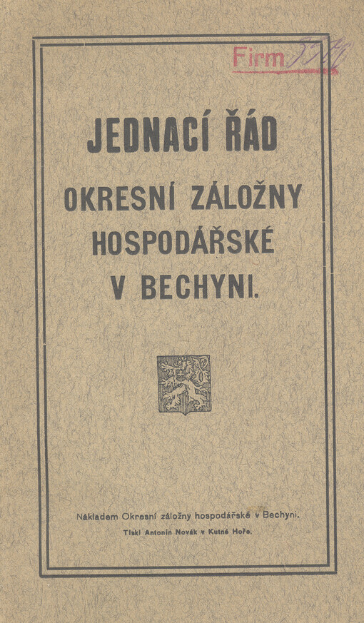 Jednací řád Okresní záložny hospodářské v Bechyni