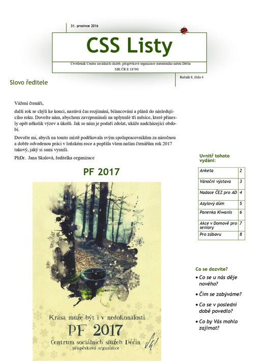 CSS listy : čtvrtletník Centra sociálních služeb, příspěvkové organizace Statutárního města Děčín