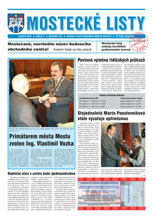 Mostecké listy : noviny města Mostu
