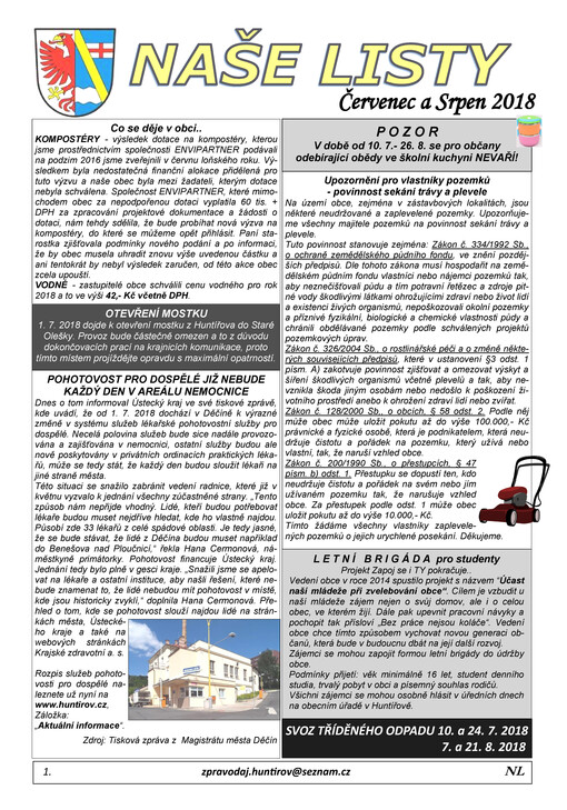 Naše listy : měsíčník pro občany obcí Huntířov, Nová a Stará Oleška