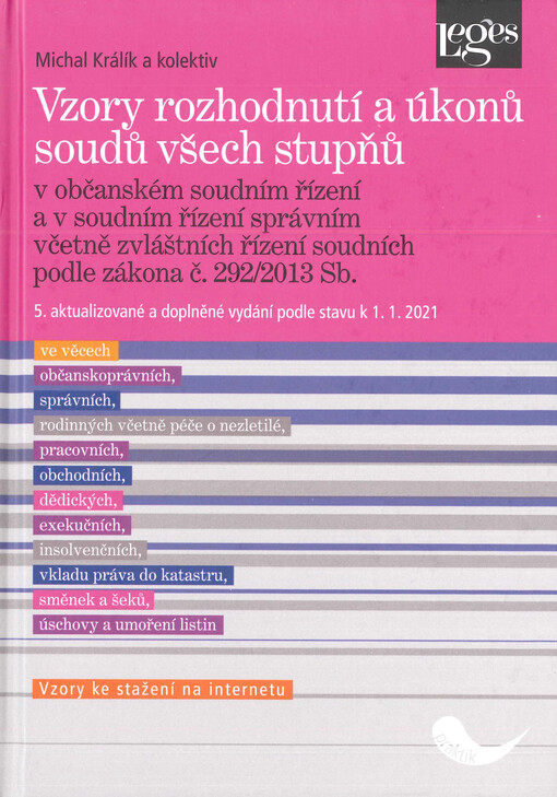 Vzory rozhodnutí a úkonů soudů všech stupňů : v občanském soudním řízení a v soudním řízení správním včetně zvláštních řízení soudních podle zákona č. 292/2013 Sb. : ve věcech občanskoprávních, správních, rodinných včetně péče o nezletilé, pracovních, obc