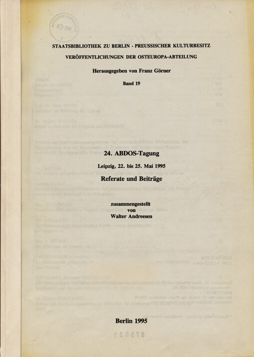 24. ABDOS-Tagung : Leipzig, 22. bis 25. Mai 1995 : Referate und Beiträge