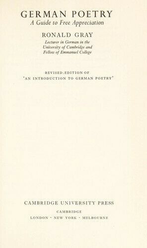 German Poetry: A Guide to Free Appreciation