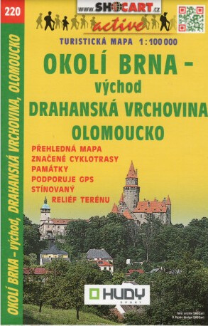 Okolí Brna východ Olomoucko : přehledná mapa - dálkové cyklotrasy - stínovaný reliéf terénu - památky : podporuje GPS