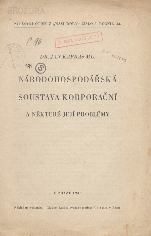 Národohospodářská soustava korporační a některé její problémy