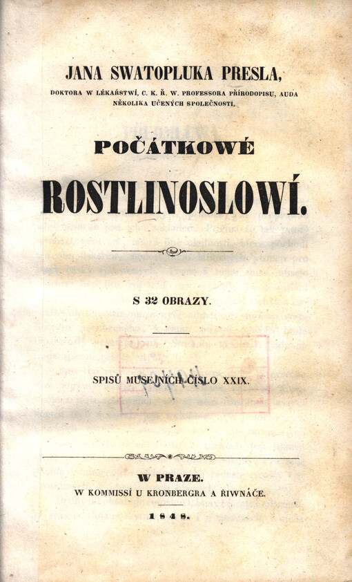 Jana Swatopluka Presla Počátkowé rostlinoslowí