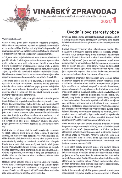 Vinařský zpravodaj : nepravidelný dvouměsíčník obce Vinaře a části Vinice